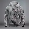 Suéter Nuevo Transfronterizo Primavera y Otoño 2024 Estilo Europeo y Americano Imagen de León Suéter Estampado 3D a Cuadros Retro con Capucha para Hombre