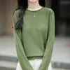 Outono/Inverno 2026 Novo Tricô Canelado de Algodão Puro com Gola Redonda Manga Longa Feminino Cor Sólida Caimento Solto Camisa Base Top