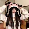 Chapéu de Pelúcia Quentinho com Orelhas de Urso Fofo de Inverno para Mulheres, Chapéu Frio com Proteção para Ouvidos, Gorro de Tricô Fofo para Emagrecer o Rosto