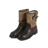 Botines retro de nicho para mujer, nueva colección otoño 2026, punta redonda, tacón grueso, botas de montar marrones con hebilla y diseño plisado