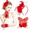 Amazon Diadema de Novia Flor Té Fiesta Boda Guantes Vestido de Noche Vestido de Boda Diadema de Plumas y Flores Set