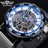 Ganador ganador 614 Reloj Moda para hombre Casual Popular Diamantes de imitación Hueco Correa de malla Reloj mecánico manual
