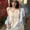 Vestido de Alça Estilo Francês Super Fada Verão Novo Doce Redutor de Idade Estilo Férias Solto Camadas Longo para Homens Baixos