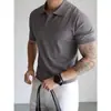 Camisa Polo de Cor Sólida Gola V Manga Curta Malha Masculina Verão Nova Camiseta de Negócios Tendência Slim Fit Versátil Top Casual