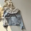 Camiseta Base de Algodón Puro con Cuello Volante Floral Artístico para Niñas de 1 a 6 Años, Camiseta de Manga Larga Estilo Bosque Vintage, Ropa Infantil