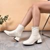 Botas Curtas Estilo Martin para Mulheres com Bico Quadrado e Salto Grosso para Comércio Exterior 2025 Outono Tamanho Grande Zíper Traseiro Salto Grosso Elástico Wish