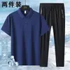 Conjunto Masculino de Verão em Seda Gelada Camisa Polo de Manga Curta Calça Esportiva Casual Conjunto de Duas Peças Secagem Rápida Respirável Estilo Fino Versátil
