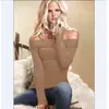 Roupas Femininas Aliexpress Outono e Inverno Exportação Novo Gola de Uma Linha Ombro a Ombro Elástico Slim Camiseta Básica Top para Mulheres