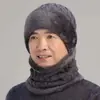 Chapéu e cachecol de pele de coelho para meia-idade e idosos conjunto de duas peças chapéu de malha com forro de fleece outono e inverno masculino chapéu de lã quente feminino