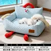 Cama Sofá Confortável com Proteção para o Pescoço, Estampada com Desenhos Animados de Primavera e Verão, Envolvida nas Bordas, para Cães e Gatos da Raça Teddy de Porte Pequeno e Médio