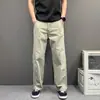 Pantalones casuales marrones de estilo urbano para hombre, lavados y desgastados, pantalones rectos hasta el suelo, ropa de trabajo elegante y moderna, pantalones largos adelgazantes