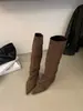Encuentro de Primera Temporada Estilo Coreano Punta Puntiaguda Tacón de Bloque Botas Largas Botas de Mujer Otoño Invierno 2026 Aumento de Altura Interior Gamuza Botas de Jinete Botas Adelgazantes