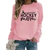 Fonte Transfronteiriça da Amazon Top Redondo Estampado HOCKEY MOM Suor Tamanho Europeu plus size Solto Feminino