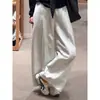 Cintura tridimensional Sarga de alta densidad Pantalones blancos con buena caída Talla grande ajustados holgados Ropa de trabajo casual Pantalones de pierna ancha