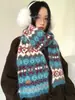 Bufanda Retro Estilo Fair Isle de Lana para Mujer Invierno Atmósfera Navideña Coreana Combinación de Colores Bufanda Tejida para Estudiantes