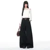 Calça Wide Leg de Nova Estilo para Primavera e Outono para Mulheres, Casual Versátil Plissada Solta, Calça Reta Grossa de Cor Sólida para Chão para Mulheres