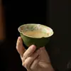 Taza de Té de Cerámica Pintada a Mano con Forma de Flor y Pie Alto para Uso Doméstico, Juego de Té Kung Fu, Taza de Degustación Estilo Antiguo