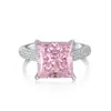 Anillo Rosa con Forma de Corazón de Plata de Ley 925 para Mujer, Estilo Ins Transfronterizo, con Diamante Rosa, Anillo de Diamante de Alto Carbono Súper Brillante, Anillo de Boda Europeo y Americano