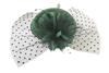 Chapéu de Lã Falsa Vintage com Pérola Feather Flower Hairpin Black Dot Large Mesh Headwear