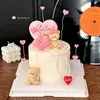 Día de San Valentín Chino Plástico Blando Postura Sentada Oso Azul y Rosa Decoración de Pastel Tarjeta de Corazón de Amor Decoración de Postre para Pareja