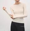 Suéter Base de Punto con Hombros Descubiertos Estilo Francés para Mujer, Otoño e Invierno Ajustado Suave Patrón Espiga