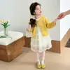 Conjunto de Roupas de Outono para Meninas 2026 Novo Elegante Casaco Suéter Vestido Conjunto de Duas Peças Vestido Princesa de Primavera e Outono para Crianças