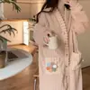 Bata de Franela para Mujer Otoño e Invierno Engrosada Traje Cardigan Arcoíris Largo Talla Grande Caliente de Coral Fleece Ropa para el Hogar Bata