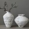 Jarrón de Cerámica Jingdezhen Blanco Escarchado, Estilo Retro Nostálgico Hotel y Casa de Huéspedes Wabi-Sabi Arreglo Floral Adorno Zen, Jarra de Cerámica Rústica