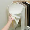 Suéter de malha com gola de orelha de madeira, peça de baixo de gola alta para mulheres, outono e inverno, blusa de base para mulheres, primavera e outono, nova blusa
