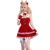 Nuevo Estilo Cuello Halter Reno Uniforme Navideño Sexy Terciopelo Tubo Top Lindo Camisa de Año Nuevo Traje Vestido Rojo