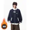 Chaqueta de retazos estilo americano de moda transfronteriza con cremallera y solapa para hombres y mujeres, primavera y otoño, retro, holgada, para pareja, versátil, con capucha y forro de terciopelo