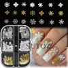 Estuche de 6 cajas de láminas metálicas para decoración de uñas con copos de nieve, escamas de copo de nieve doradas y plateadas, para una manicura con ambiente navideño y de Año Nuevo