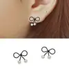 Lindos Aretes Pequeños de Lazo y Perla Ins Coreanos Elegantes Simples Versátiles para Mujer
