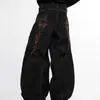 Jeans Bordados con Cruz Estilo Gótico Retro Americano para Hombre, Pantalones Anchos Holgados Tipo Cimitarra, Pantalones Largos de Diseño High Street