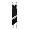 Cross2026 Otoño Nuevo Estilo Europeo y Americano Ropa de Mujer Vestido de Tirantes Finos Encaje Patchwork Volantes Corte Ajustado Vestido sin Espalda