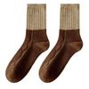Calcetines de lana para mujer, otoño e invierno, combinación de colores, longitud hasta la mitad de la pantorrilla, calcetines marrones lechosos japoneses, cálidos Maillard con pantuflas peludas