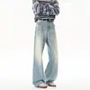 Jeans Masculino Vintage Azul TBTR High Street Americano com Corte Curvo, Calça Reta Alongadora de Pernas Levemente Flare