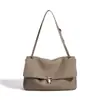 Bolsa Quadrada Pequena de Couro Genuíno Coreana de Alta Qualidade Transfronteiriça, Bolsa de Mão Simples com Tampa Flip-Top, Bolsa Feminina, Versátil Bolsa de Ombro para o Dia a Dia