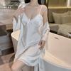 Hermoso Hilo Encaje Sexy Tirantes Pijamas Sentido Avanzado Cuello en V Profundo Bata de Casa Verano Delgado Adelgazante Pijamas