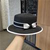 Verão Bege Britânico Arco Pequeno Top Hat Primavera Infantil e Verão Palha Moda All-match Compras Guarda-sol Flat Top Chapéu de Palha