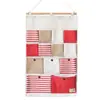 Tecido zakka de algodão e linho 13 bolsos costura listrada bolsa de pendurar para armazenamento porta de parede traseira bolsa de armazenamento decorativa 0635