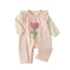 Macacão de Bebê e Criança para Primavera e Outono Conjunto de Macacão Roupas Infantis Anyang Macacão Floral Fofo de Primavera e Outono Conjunto de Duas Peças