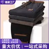 Pantalones casuales gruesos de pana con forro polar transfronterizos, estilo chino moderno de invierno, pantalones casuales rectos holgados cálidos bordados para hombre