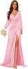 Vestido de Noche para Mujer de Comercio Exterior Transfronterizo Europa y América Amazon Color Sólido Sexy Cuello en V Abertura Tirantes Vestido Largo Vestido de Noche