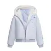 Chaqueta de Algodón con Capucha Bordada de Copos de Nieve con Letras Estilo Retro Americano para Hombres y Mujeres, Abrigo de Algodón Grueso Holgado con Cremallera, Moderno