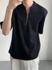 Marca de Moda Urbana Camiseta de Manga Corta de Color Puro con Hombreras Verano para Hombre y Mujer Diseño Nicho de Media Cremallera Camiseta Holgada de Media Manga