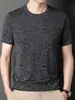 Nova Camiseta Masculina de Manga Curta de Verão, Tendência Seda de Gelo Secagem Rápida Jacquard Fina Secagem Rápida Gola Redonda Top