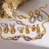Anillo Transfronterizo de Oro de 18 Quilates Pulsera de Acero Inoxidable Bloqueada por Color Conjunto de Joyería Pendientes de Acero de Titanio de Gama Alta de Lujo Ligero para Mujer