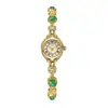 Reloj Gedi de estilo nicho con jade y monedas de cobre estilo chino, correa de aleación, reloj de cuarzo impermeable vintage para mujer