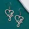 Pendientes de Acero Inoxidable con Forma de Cruz y Corazón, Colgantes Largos, Diseño de Lujo Ligero, Letras Inglesas Plateadas